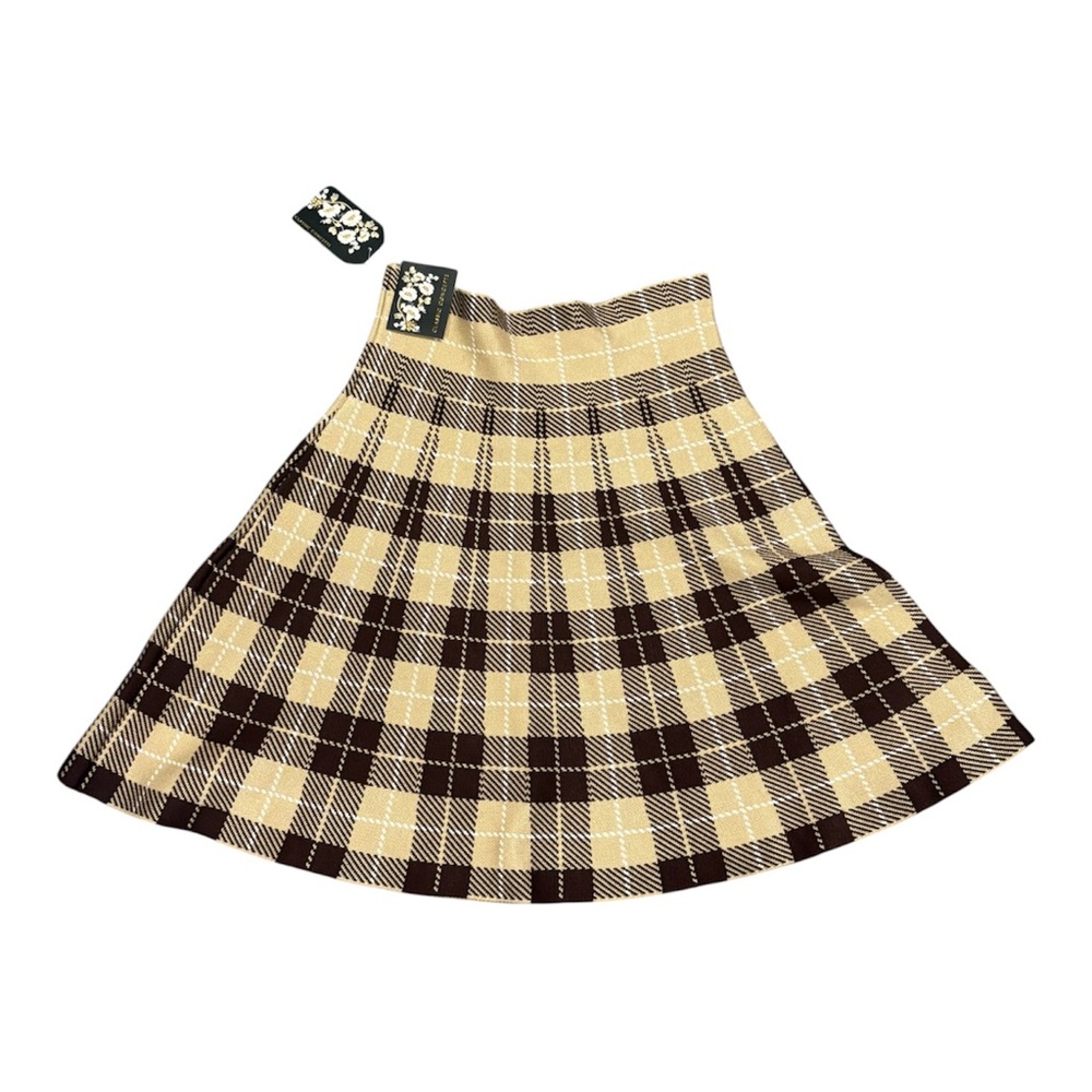 Plaid A-Line Skirt in Brown and Cream